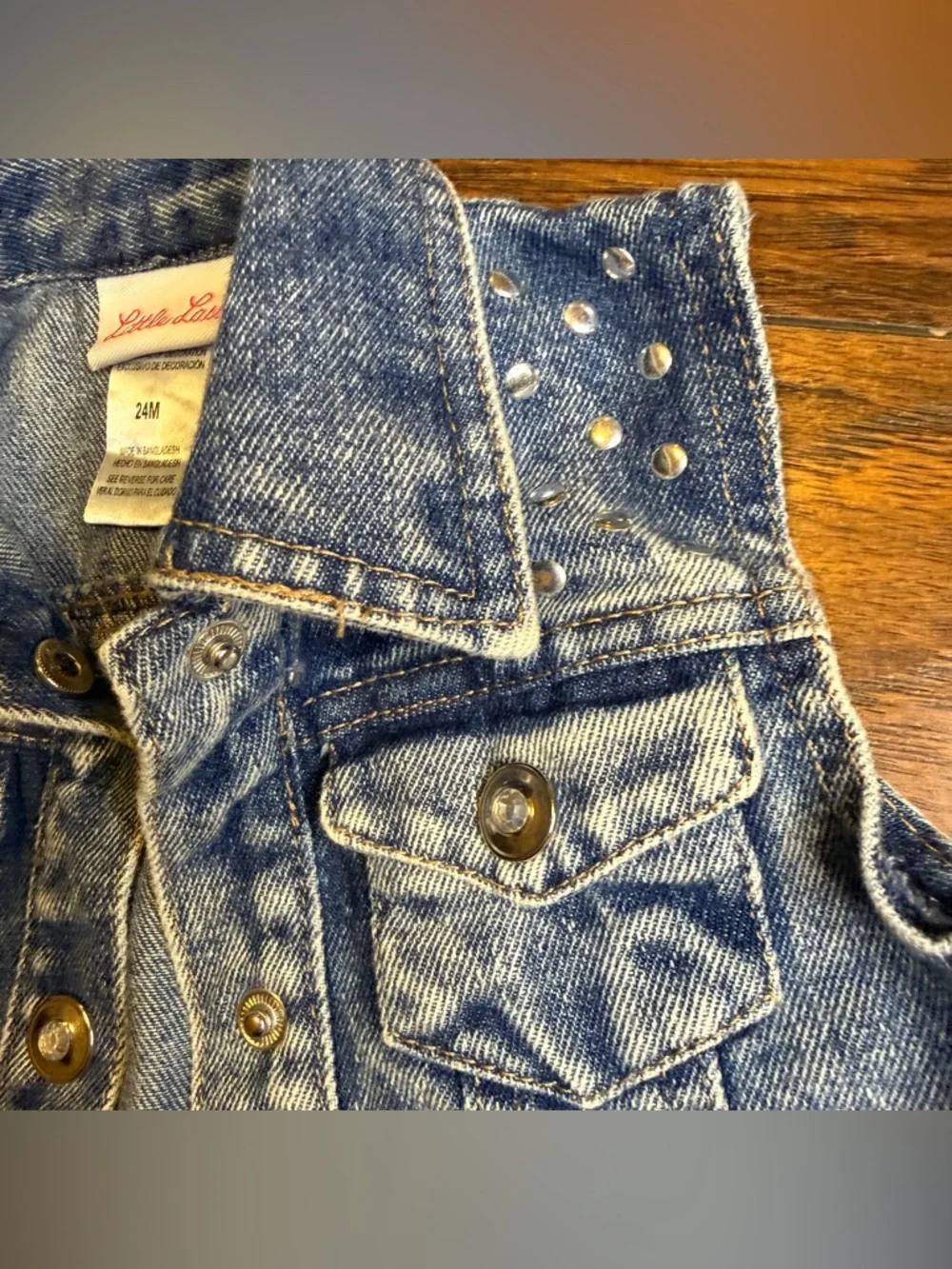 VTG Style Little Lass 24M Denim Vest Studded Acid Wash Plaid Heart Patch Boho